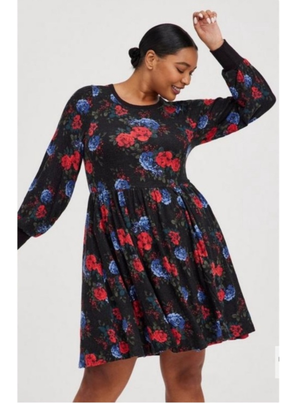Torrid Babydoll Dress Super Soft Plush Floral Black